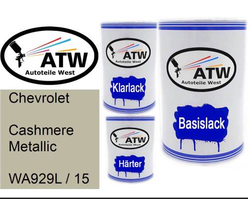 Chevrolet, Cashmere Metallic, WA929L / 15: 500ml Lackdose + 500ml Klarlack + 250ml Härter - Set, von ATW Autoteile West.